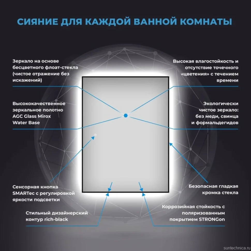 Зеркало Wellsee 7 Rays’ Spectrum 80х100 с подсветкой, черное