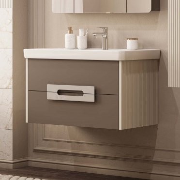 Тумба с раковиной AQUATON Ар-Деко 85 подвесная, 2 ящика, кашемир