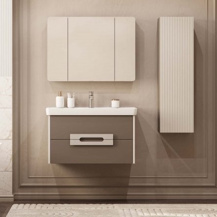 Тумба с раковиной AQUATON Ар-Деко 85 подвесная, 2 ящика, кашемир