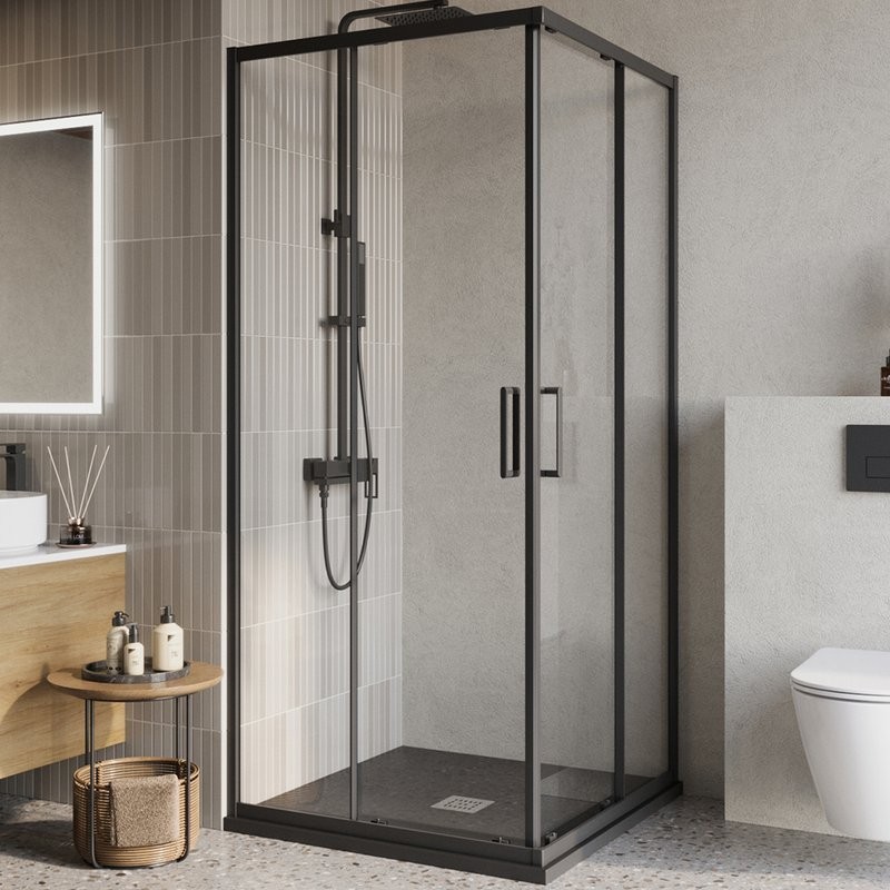 Душевой уголок BelBagno Luce A-2-90-C-NERO 90x90, профиль матовый черный, стекло прозрачное