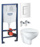 Комплект Унитаз подвесной Grohe Bau Ceramic 39351000 безободковый, альпин-белый + Инсталляция Rapid SL 38772SH0 3 в 1 с панелью смыва