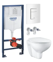 Комплект Унитаз подвесной Grohe Bau Ceramic 39351000 безободковый, альпин-белый + Инсталляция Rapid SL 38772SH0 3 в 1 с панелью смыва
