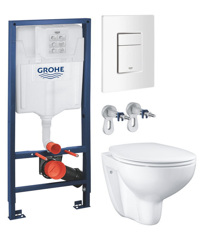 Комплект Унитаз подвесной Grohe Bau Ceramic 39351000 безободковый, альпин-белый + Инсталляция Rapid SL 38772SH0 3 в 1 с панелью смыва