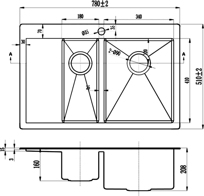 Мойка кухонная Zorg Inox PVD 5178-2-R grafit