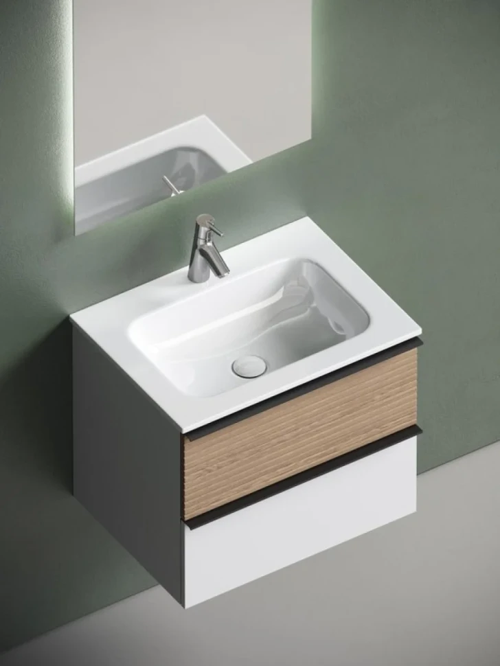 Тумба с раковиной Sancos Delta 60 дуб светлый, белый