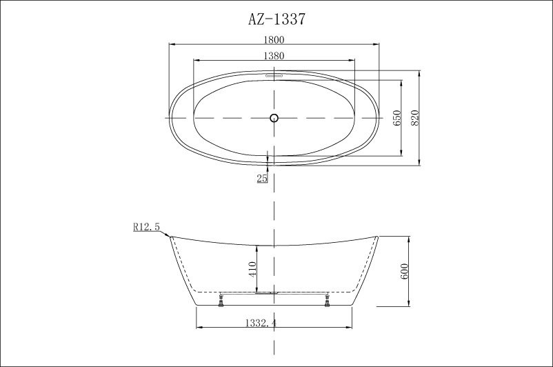 Ванна акриловая Azario EASTON 1800x820x600 белая, свободностоящая, в комплекте с сифоном и металлической рамой (AZ-1337)