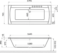 Акриловая ванна Excellent Aquaria Lux Slim Nano 180x80 см, встраиваемая, с гидромассажем, белая, с каркасом, со сливом-переливом, фурнитура золото