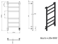 Полотенцесушитель электрический Grota Nosto 430х1000 NM EL 100x45 см, подключение справа, слева, скрытое подключение справа, матовый хром, лесенка