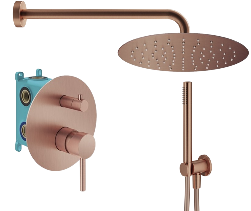 Душевой комплект Plumberia Selection Ixo KITXO18RS С ВНУТРЕННЕЙ ЧАСТЬЮ, медь брашированная