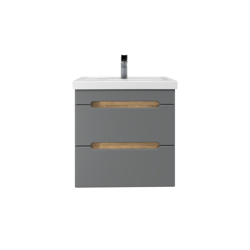 Тумба с раковиной SanStar Diva 50 подвесная, графит софт, дуб вотан, раковина Фостер 50