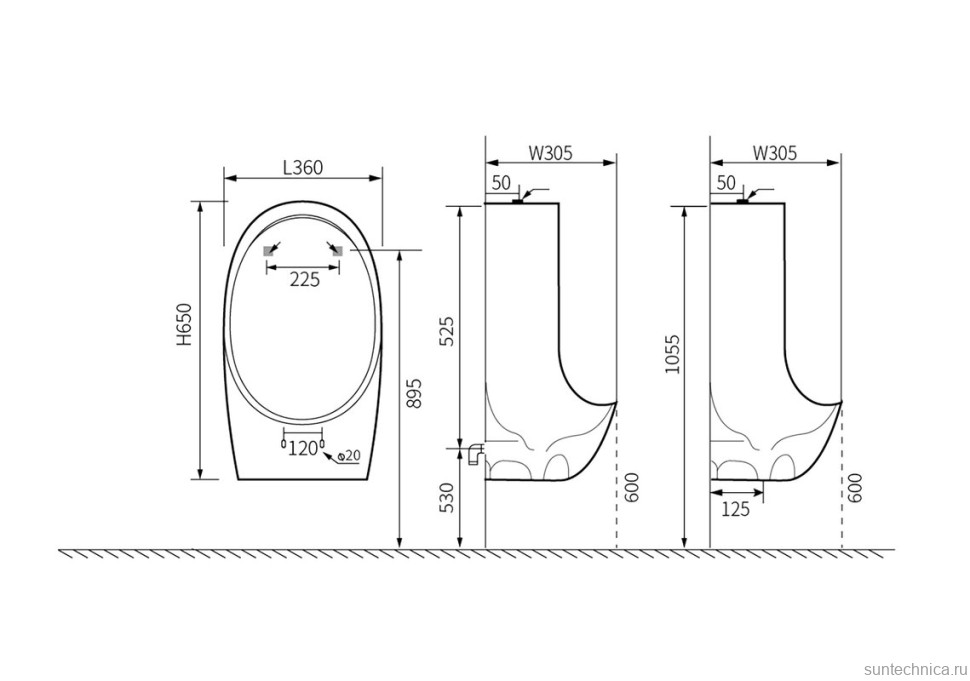 Писсуар подвесной SantiLine SL-6010 глянцевый белый, с сифоном