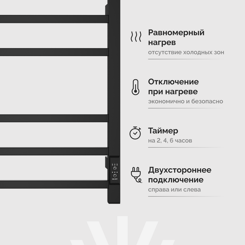 Полотенцесушитель электрический EWRIKA Пенелопа L2 60х50, черный