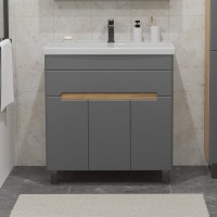 Тумба с раковиной SanStar Модена 80 напольная, графит софт, дуб вотан, раковина Фостер 80