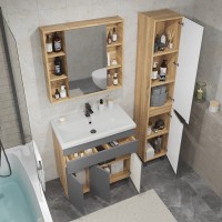 Тумба с раковиной SanStar Модена 80 напольная, графит софт, дуб вотан, раковина Фостер 80