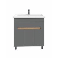 Тумба с раковиной SanStar Модена 80 напольная, графит софт, дуб вотан, раковина Фостер 80