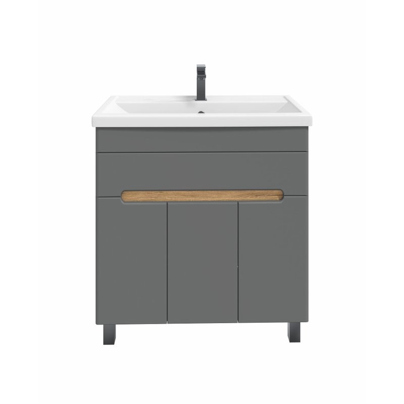 Тумба с раковиной SanStar Модена 80 напольная, графит софт, дуб вотан, раковина Фостер 80