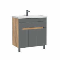 Тумба с раковиной SanStar Модена 80 напольная, графит софт, дуб вотан, раковина Фостер 80