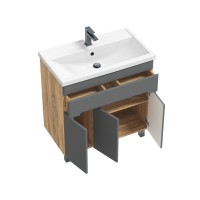 Тумба с раковиной SanStar Модена 80 напольная, графит софт, дуб вотан, раковина Фостер 80