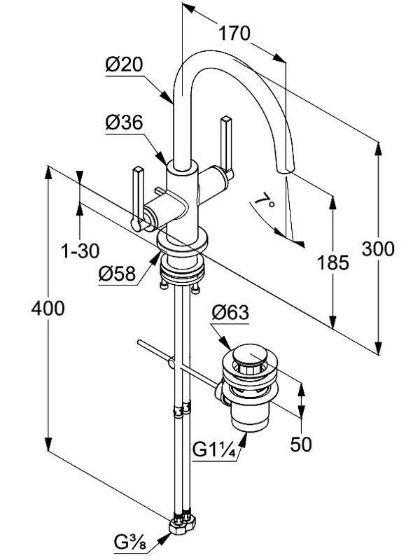 Смеситель для раковины Kludi Nova Fonte Puristic 20118N515 брашированный никель PVD