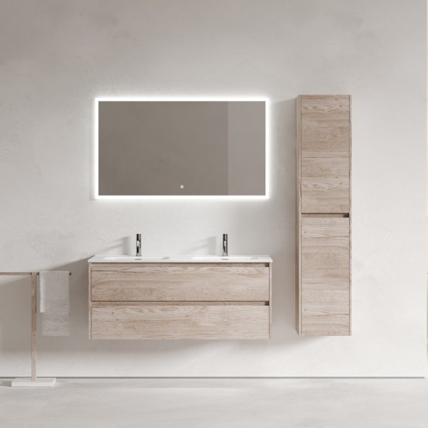 Мебель для ванной комнаты Sancos Libra 120 дуб галифакс натуральный, двойная белая раковина CN7004