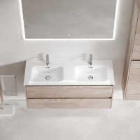 Мебель для ванной комнаты Sancos Libra 120 дуб галифакс натуральный, двойная белая раковина CN7004
