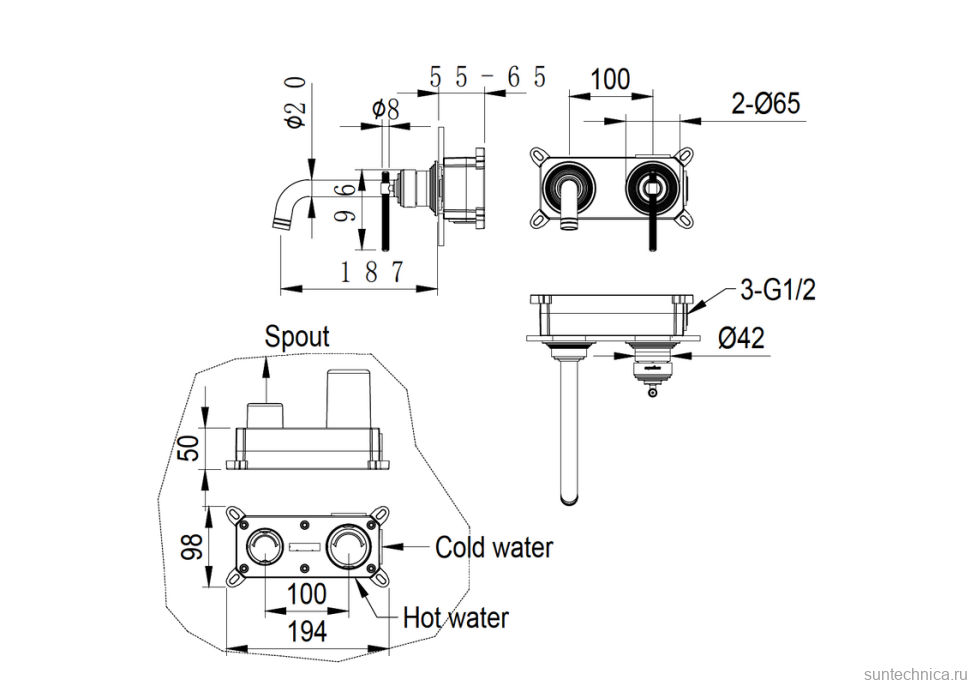 Смеситель для раковины Boheme Eterna 175-BR С ВНУТРЕННЕЙ ЧАСТЬЮ, bronze