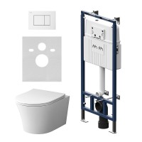 Комплект Унитаз подвесной Damixa Skyline DX35C1700SC безободковый, с микролифтом + Инсталляция AM.PM MasterFit I012710.0201 с кнопкой ProC S белый глянец