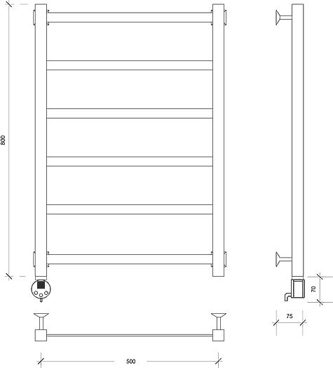 Полотенцесушитель электрический Secado Корсико 1 85x55 см, подключение слева, матовый черный, лесенка