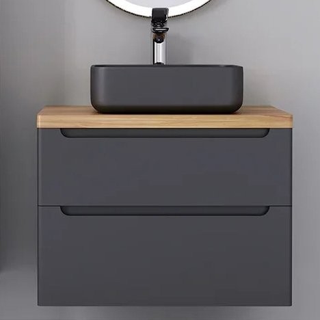 Тумба под раковину со столешницей Jorno Wood 80 серая, столешница светлая