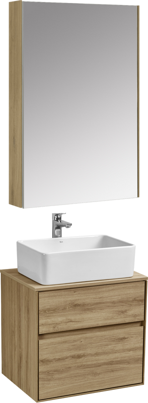 Мебель для ванной комнаты AQUATON Либерти 60 со столешницей дуб эльвезия, раковина Mila 35