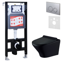 Комплект Унитаз подвесной Esbano Aster ESUPASTEBM матовый черный + Инсталляция Fram + Кнопка ESINKRG11MC