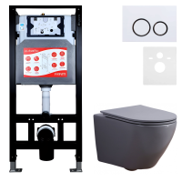 Комплект 3 в 1 Унитаз подвесной Esbano Azalea ESUPAZALGM + Инсталляция Fram + Кнопка ESINKRG11GW цвет глянцевый белый