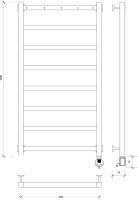 Полотенцесушитель электрический Secado Корсико 1 К 105x55 см, подключение справа, матовый черный, лесенка