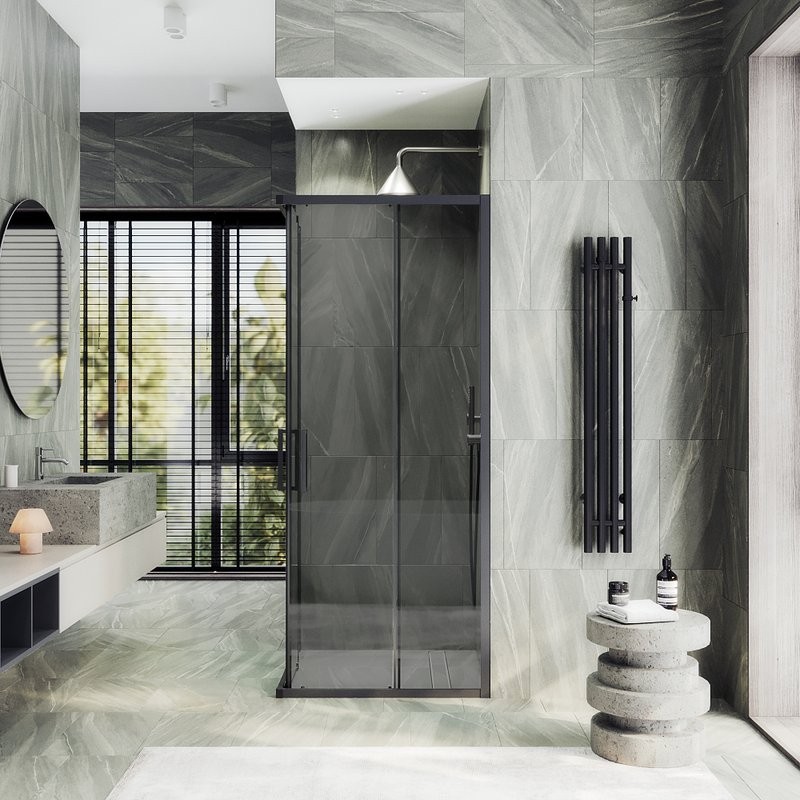 Душевой уголок Maybahglass MGY-1334-6 100х100 см, профиль матовый черный, стекло графит