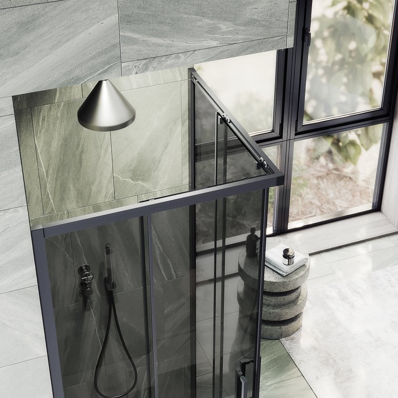 Душевой уголок Maybahglass MGY-1334-6 100х100 см, профиль матовый черный, стекло графит