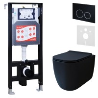 Комплект 3 в 1 Унитаз подвесной Esbano ESUPGARABM + Инсталляция Fram + Кнопка ESINKRG11MB цвет матовый черный
