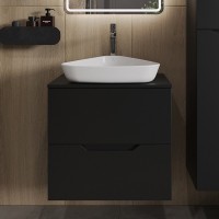 Тумба с раковиной Orange Line 60 подвесная, 2 ящика, матовая черная с раковиной B07-500W