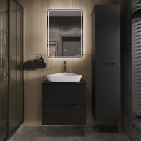 Тумба с раковиной Orange Line 60 подвесная, 2 ящика, матовая черная с раковиной B07-500W