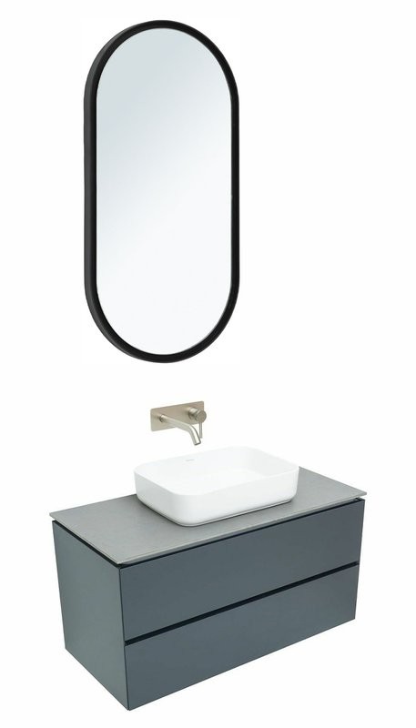 Мебель для ванной комнаты Allen Brau Infinity 100 подвесная, антрацит матовый, столешница графит
