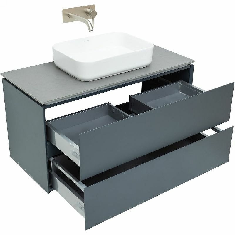 Мебель для ванной комнаты Allen Brau Infinity 100 подвесная, антрацит матовый, столешница графит