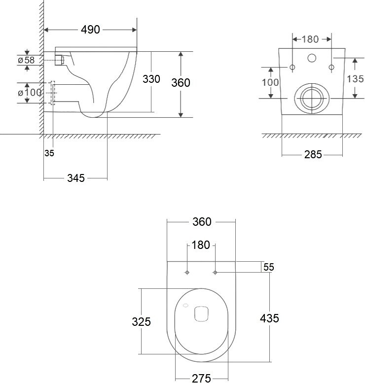 Унитаз подвесной BOND Oval F01-108 безободковый, с микролифтом, черный
