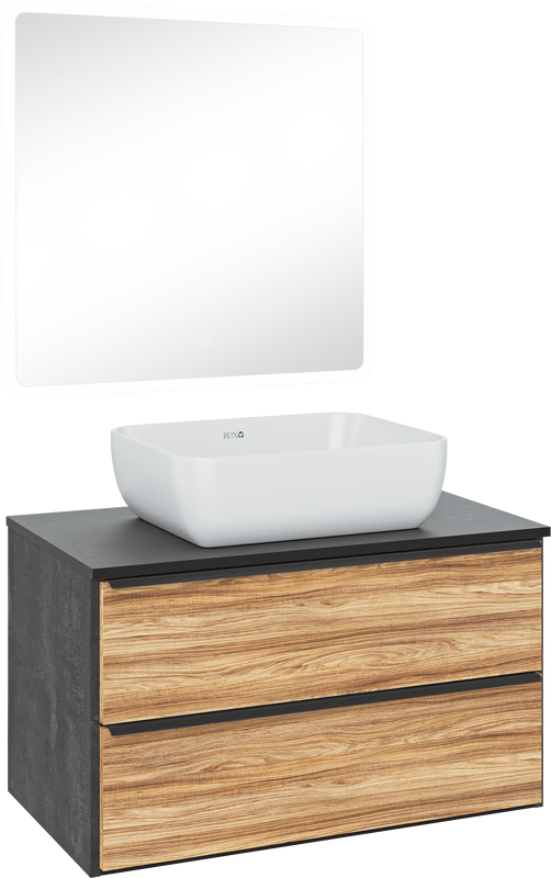 Мебель для ванной комнаты Runo Мальта 85 дуб, черная, раковина Cuatro 50