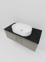 Тумба под раковину со столешницей La Fenice Cubo 100 подвесная, бежевая матовая, столешница черный мрамор