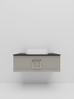 Тумба под раковину со столешницей La Fenice Cubo 100 подвесная, бежевая матовая, столешница черный мрамор