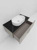 Тумба под раковину со столешницей La Fenice Cubo 100 подвесная, бежевая матовая, столешница черный мрамор