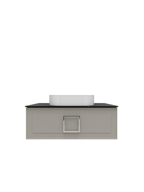 Тумба под раковину со столешницей La Fenice Cubo 100 подвесная, бежевая матовая, столешница черный мрамор