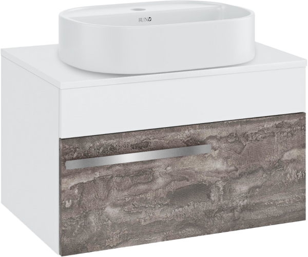 Тумба с раковиной Runo Вудлайн 65 подвесная, железный камень, раковина Nuovo 50