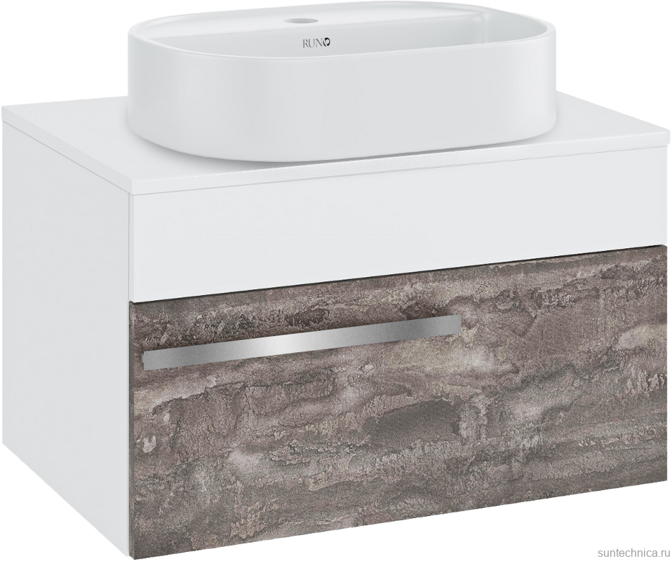 Тумба с раковиной Runo Вудлайн 65 подвесная, железный камень, раковина Nuovo 50