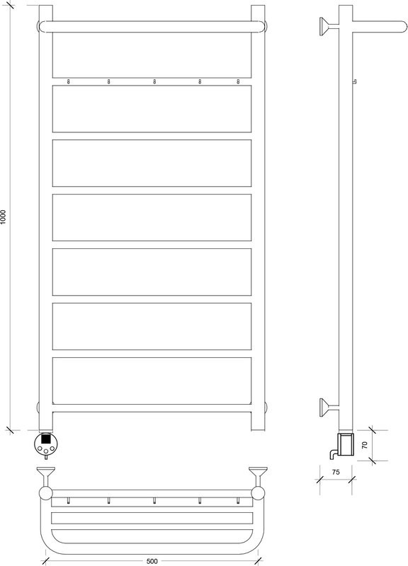 Полотенцесушитель электрический Secado Триада 1 КСП 100x50 см, подключение слева, графит, лесенка, с полкой