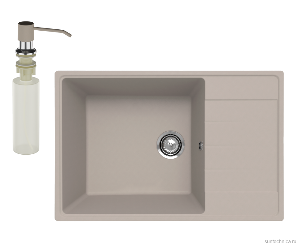 Мойка кухонная Ulgran Quartz Prima 760 лен + дозатор UQ 01 лен